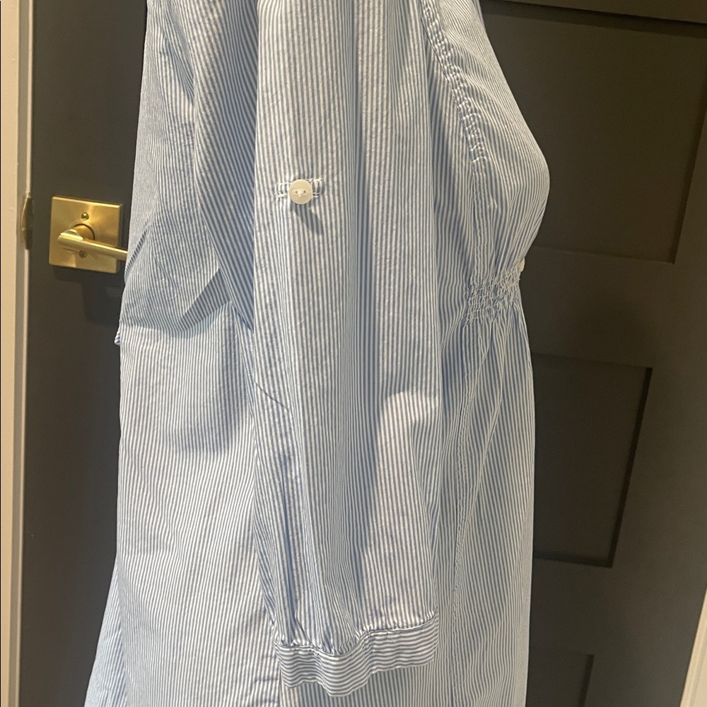 Anthropology Odille Light Blue Striped Button Down Shirt Cottagecore Size 4 - Picture 3 of 7